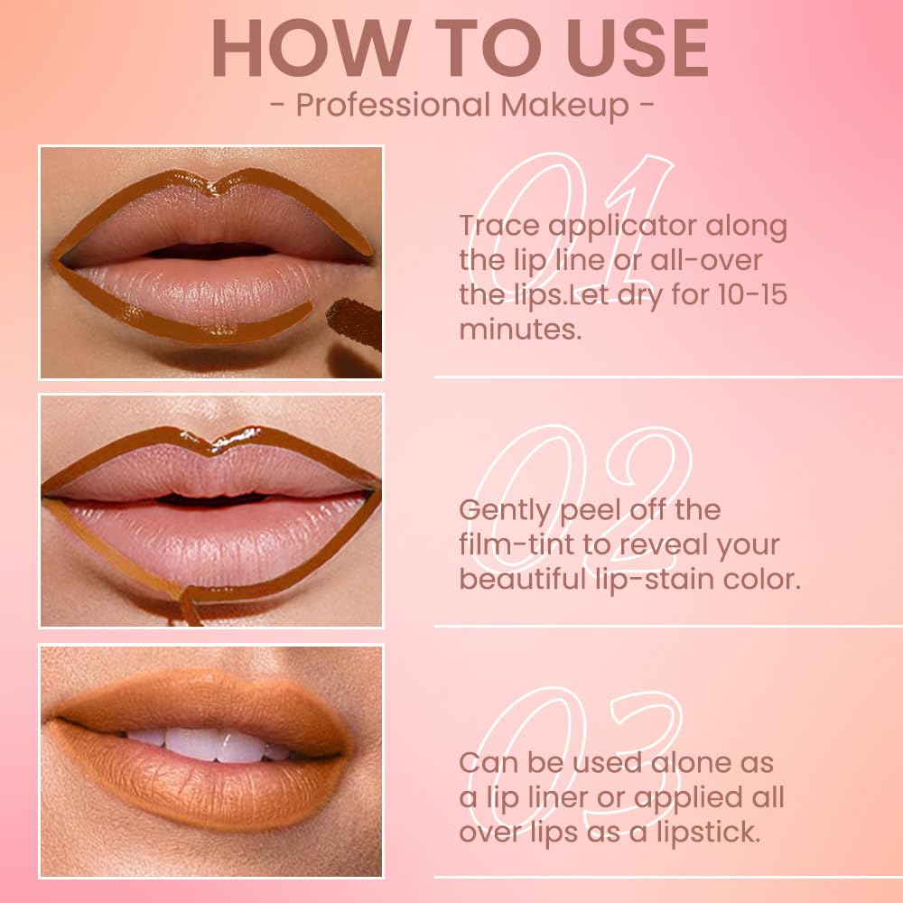 Matte Liquid Lip Stain Peel Off Lip liner Tattoo, Orange Brown Matte Peel Off Lip Stain, Long Lasting Waterproof Lipstick Lip Gloss Stain, Transfer-proof for All Skin Types 0.12 fl oz 01#