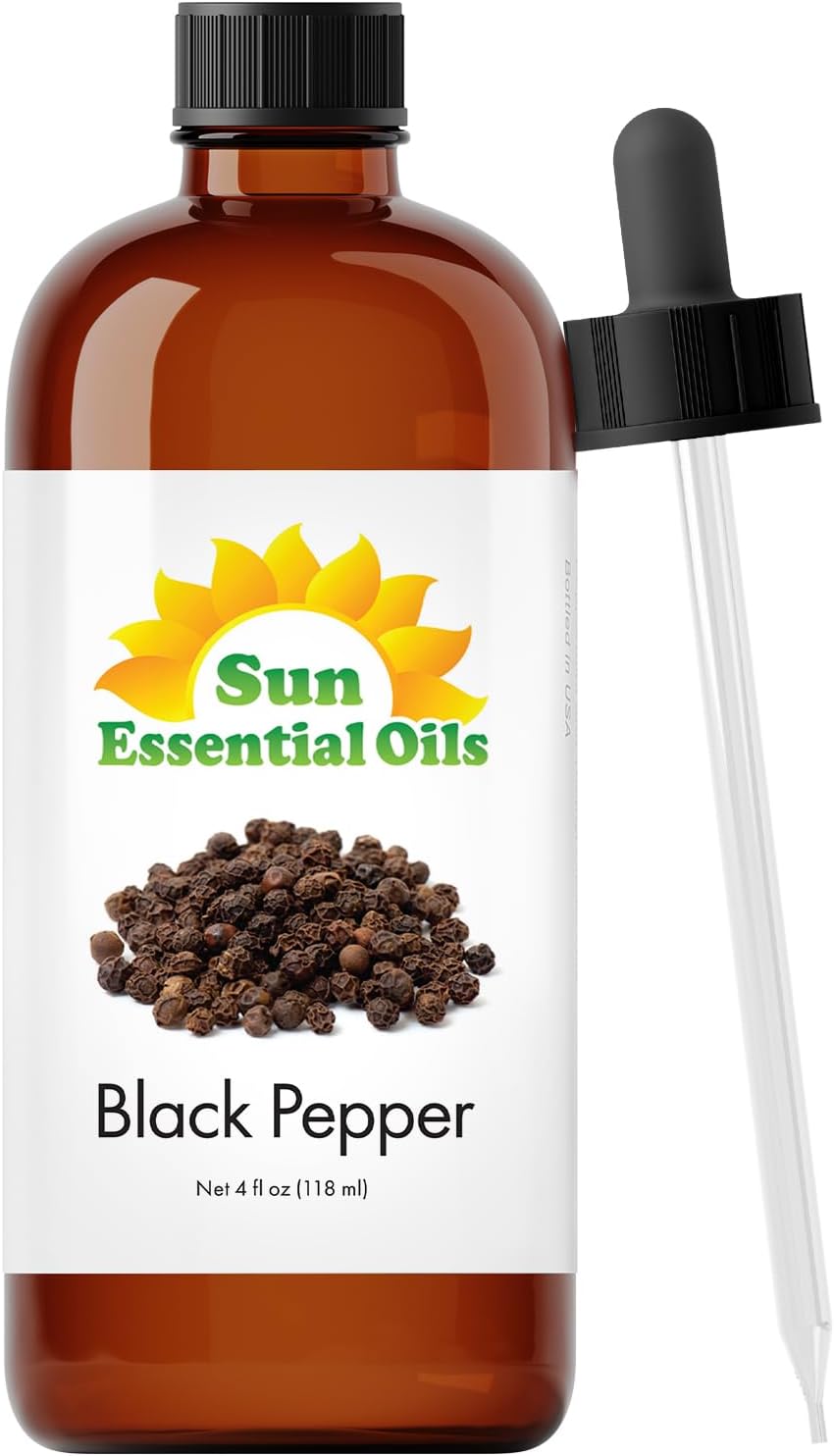 Sun Essential Oils - Black Pepper 4oz Bottle for Diffuser, Humidifier, Aromatherapy, Self and Home Care - Black Pepper Oil - Aromatherapy Oil
