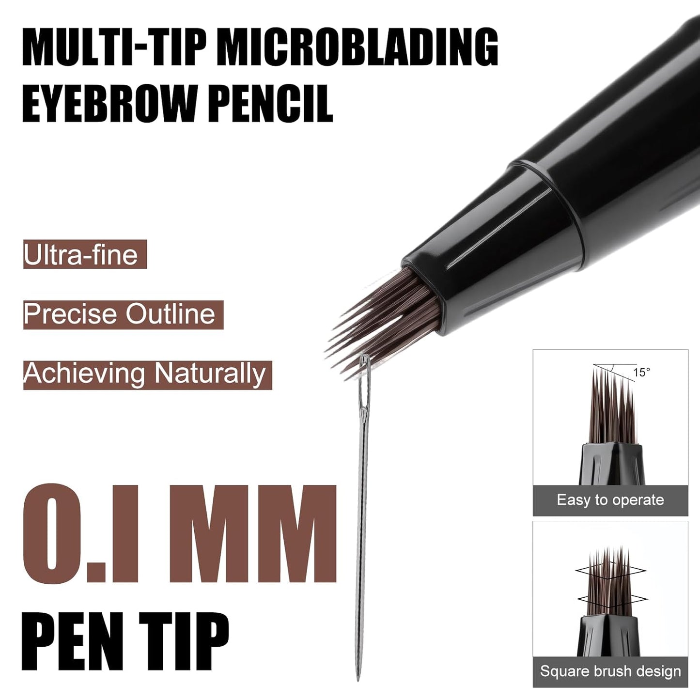 Microblading Eyebrow Pen Hair Stroke Brush, Waterproof Liquid Eyebrow Pencil for Women, Shapes & Fills Hair-Like Looking Brows, 24hrs Long-Lasting, Easy to Use, Multiple Uses, Gifts for Her,Dark Brown