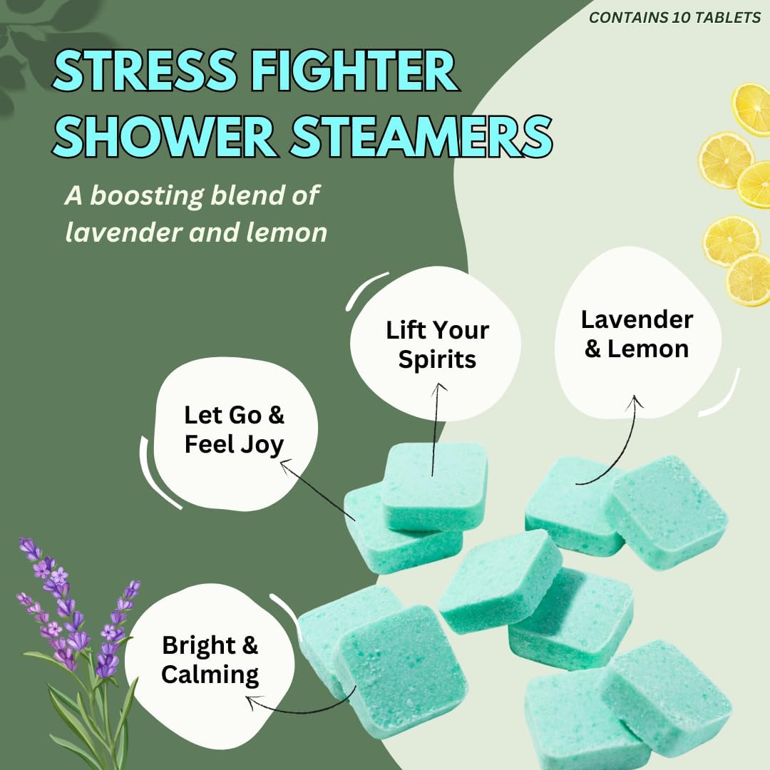 Stress Fighter Shower Steamers Aromatherapy with Essential Oils, Made in The USA Shower Bombs, Shower Bomb Aromatherapy, Relaxing Gifts for Women, Spa Day Gift, Mothers Day Gift