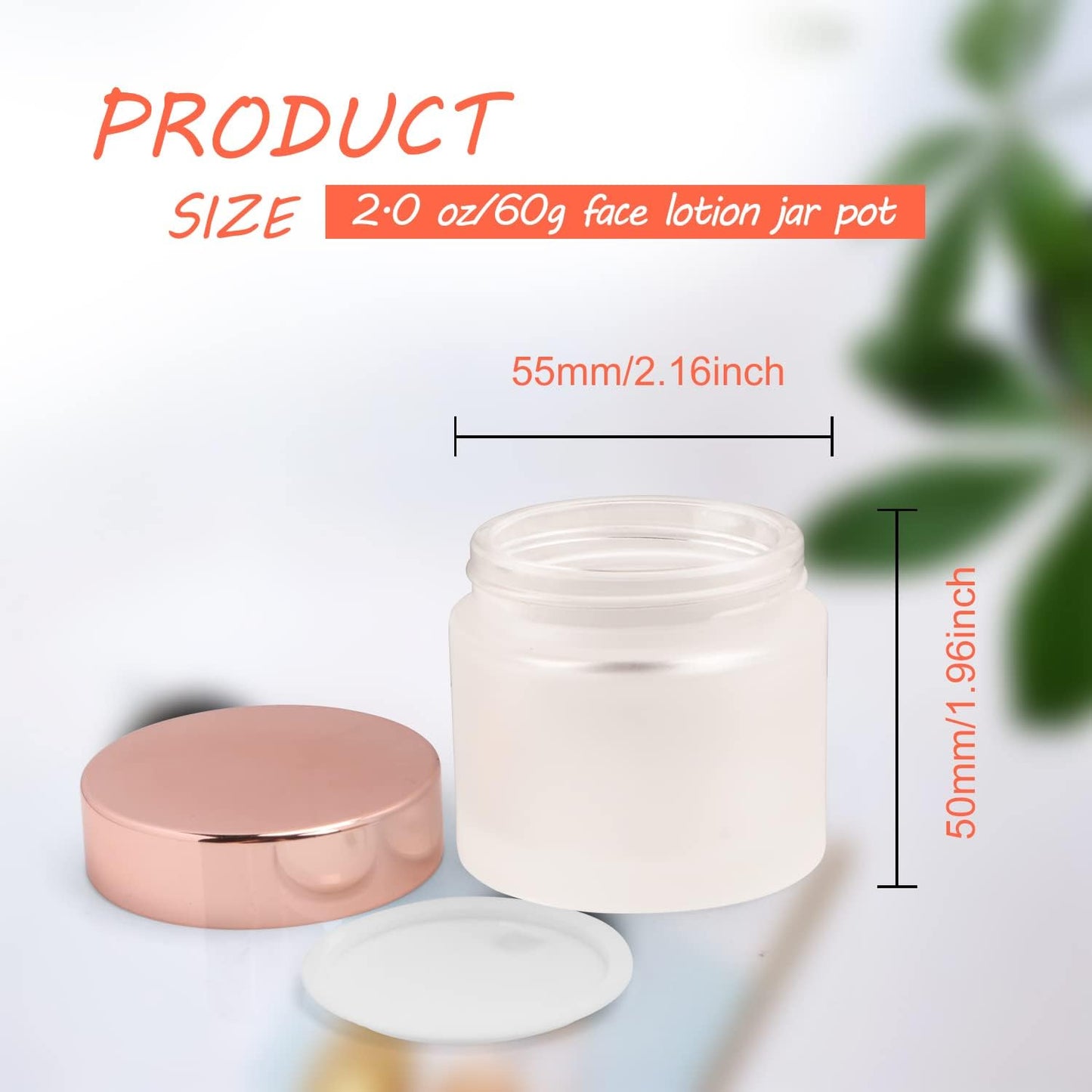 4 Pack 2 oz Frosted Glass Cream Jar,Empty Round Sample Jar Pot with Screw Lids&Inner Liner,Travel Storage Jar Container for Lotion, Eyeshadow,Moisturiser,gel-Rose Gold Lids