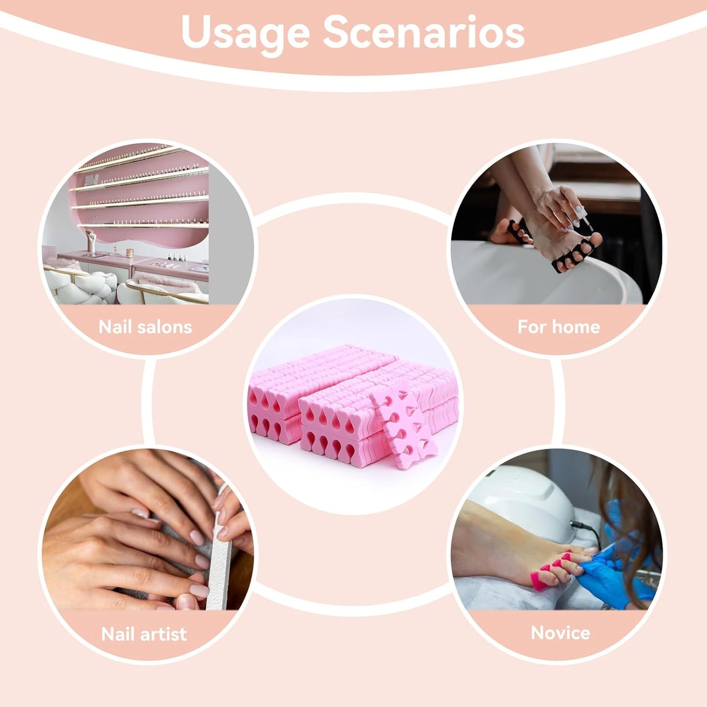 100PCS Sponge Toe Separator, Soft Toe Spreader Nail Art Finger Separator Divider Spacer Manicure Pedicure Tool for Nail Polish Salon Supplies (Pink)
