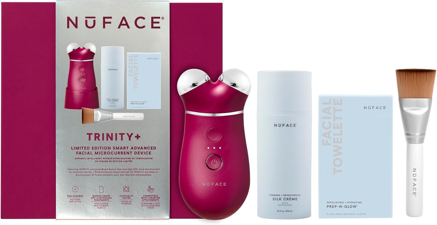 NuFACE TRINITY+ Microcurrent Facial Device Kit - Limited Edition FDA Cleared Face Massager Device + Microcurrent Gel Activator, Cleansing Wipes & Brush - Velvet Rose
