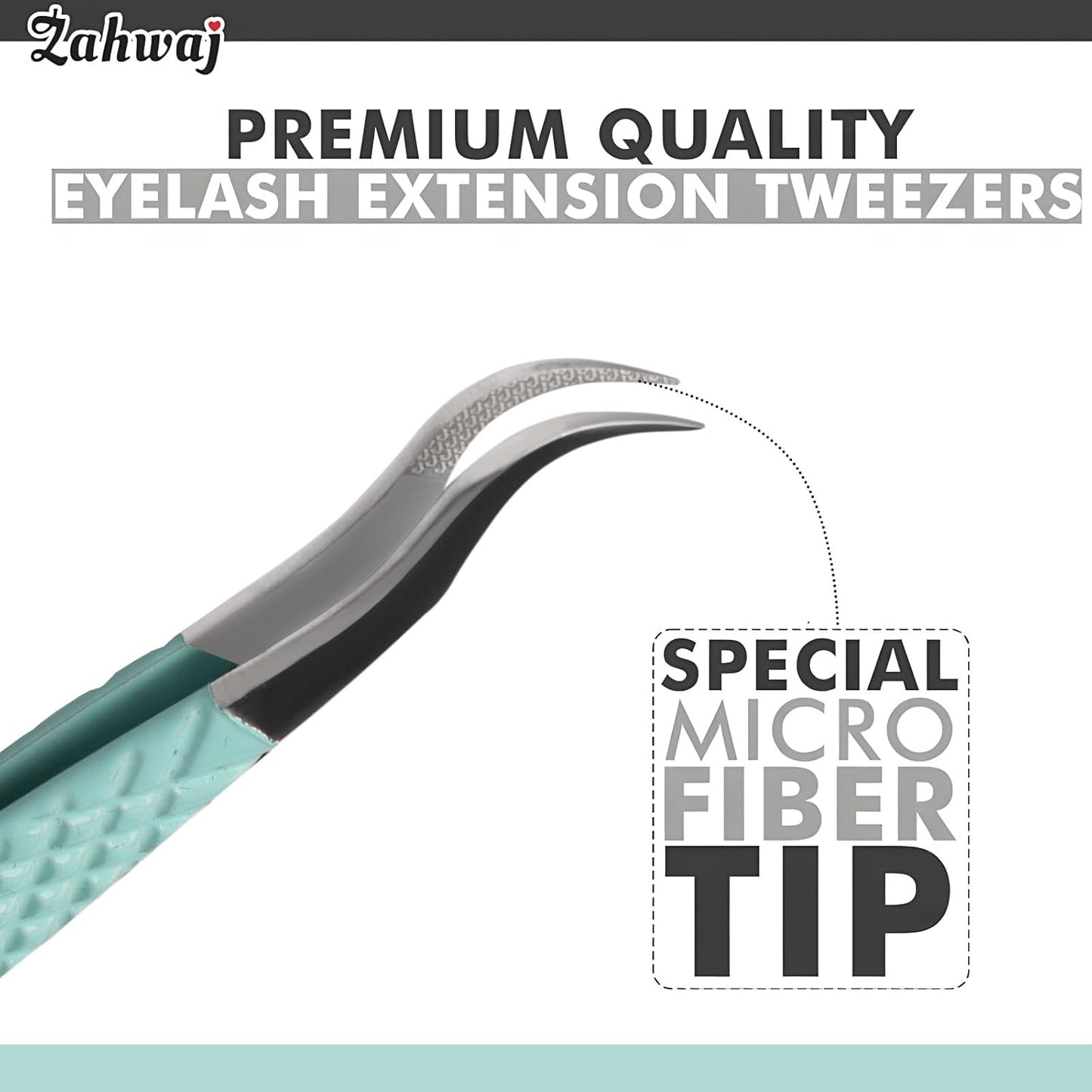 Lash Tweezers - Set of 5 Diamond Grip Eyelash Tweezers - Stainless Steel Professional Fiber Tip Lash Tweezer for Eyelash Extensions (Light Green)
