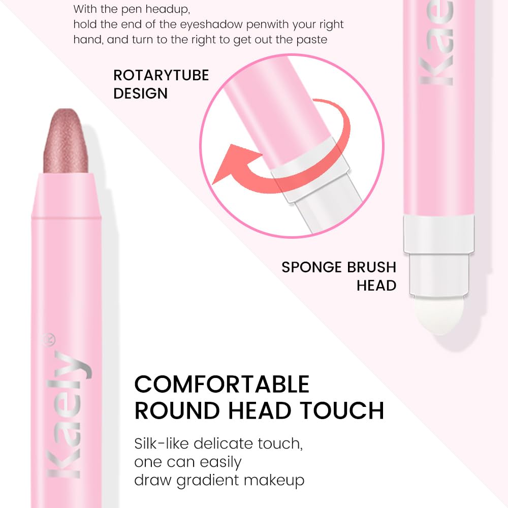 Kaely 2in1 Cream Eye Shadow Brightener Sticks for Eyes, Pencil Eyeshadow Applicator Stick Waterproof Pigmented, Eye Shadow Palette Highlighter Makeup, sombras para ojos, 37 Rose Gold Shimmer