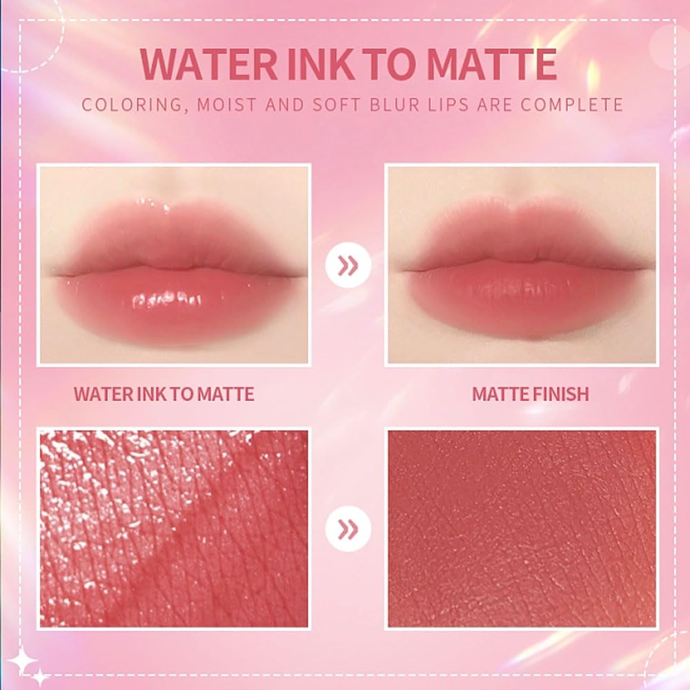 6 Colors Lip Tint Stain Korean Lip Gloss, Matte Velvet Lip Tint Natural Plumping Lip Stain, Multi-Use Lip and Cheek Tint Mini Liquid Lipstick, Long lasting Non-Stick Cup Waterproof, Lip Color Makeup