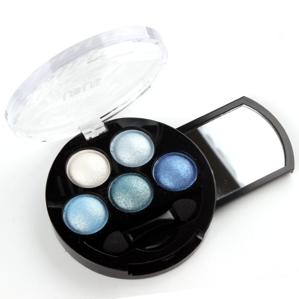 Mallofusa Portable 5 Colors Eye Shadow Palette Trendy Eyeshadow Powder Glitter Makeup Metallic Shimmer Charming Highlight Look (Ice Age) 4.7oz