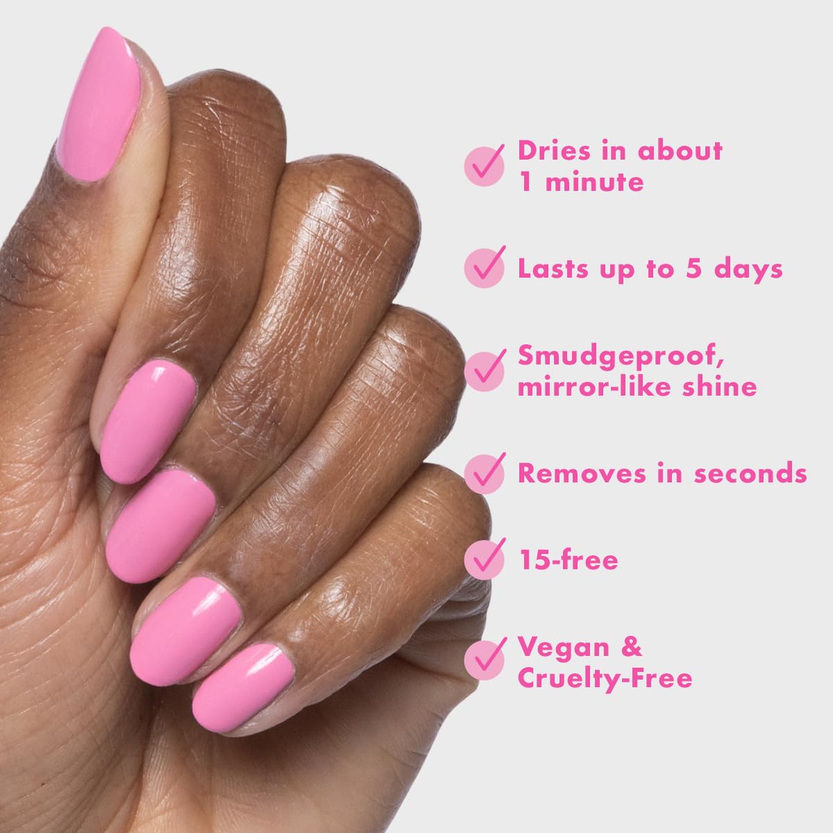 Olive & June Quick Dry Nail Polish | Instant, Fast-Drying, Smudgeproof Color | 15-free, Vegan, Cruelty-Free Formula | Lasts up to 5 Days | Salon-Quality Manicure, Pedicure at Home | Taffy Bright Pink