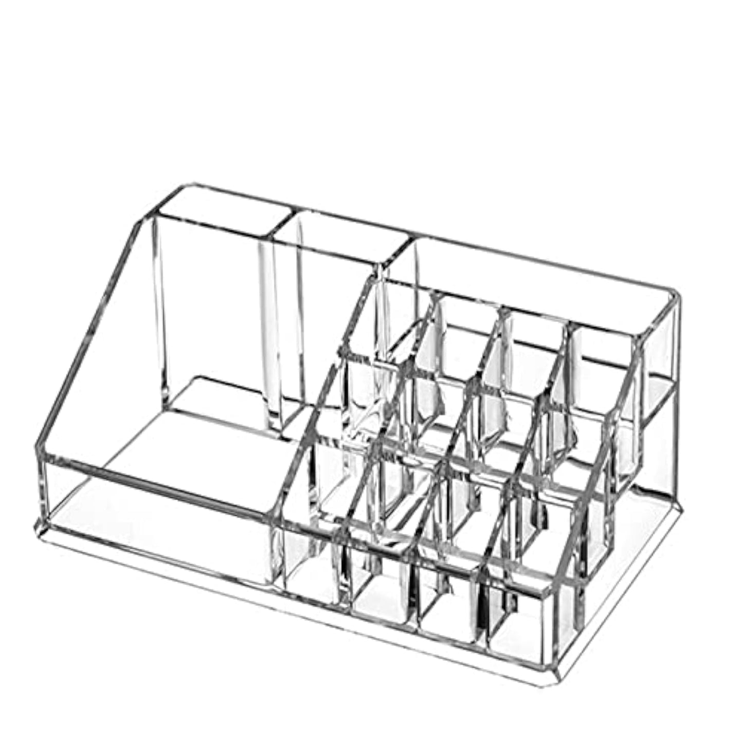 Acrylic Makeup Organizer Cosmetic Storage Makeup Display Case Makeup Brush Holder Lipstick Dispenser Canister Bathroom Container (8.7x 5 x 3.2 in, 16 Partitions, Transparent)