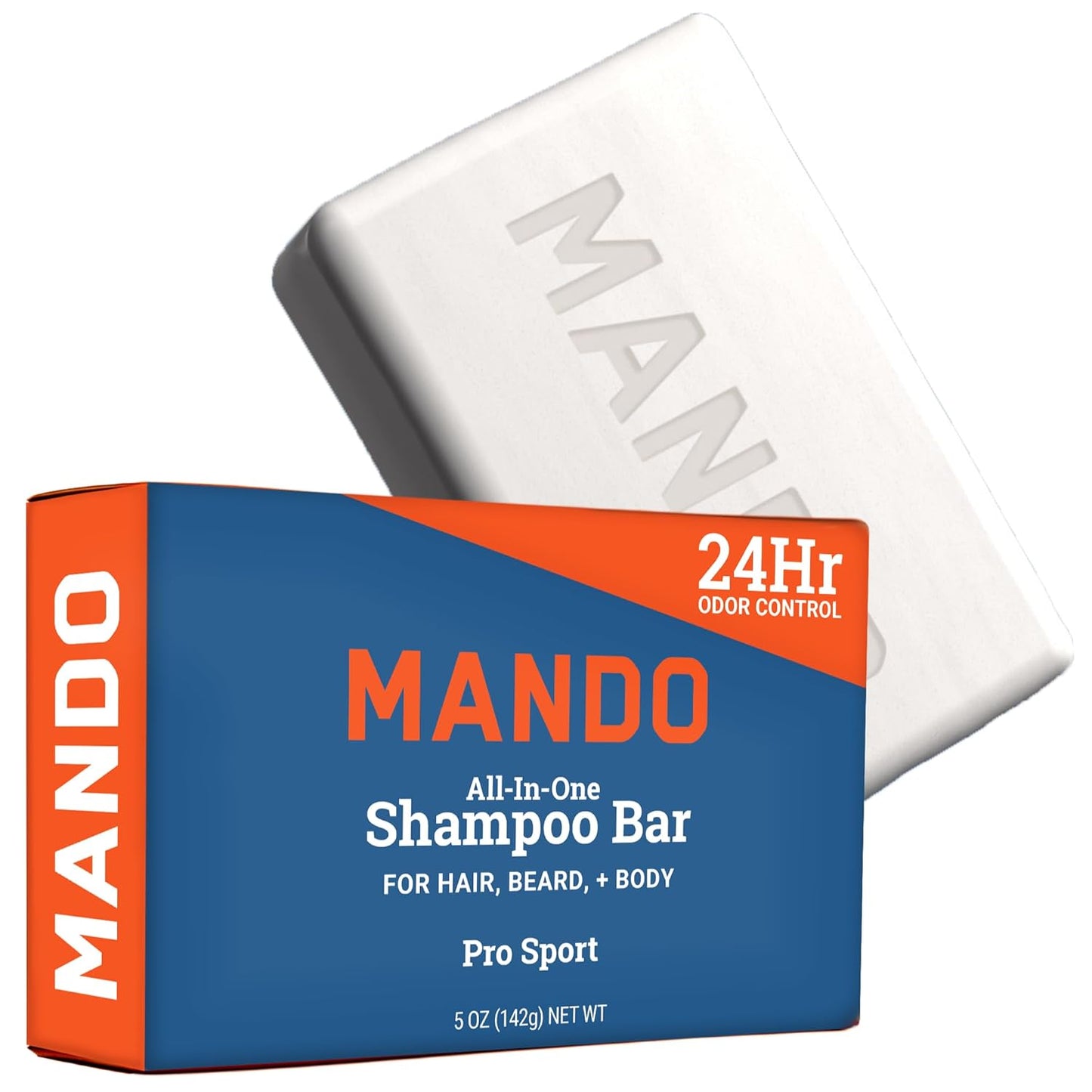 Mando Shampoo Bar - All in One Natural Shampoo Bar for Men - Cleanses and Moisturizes Hair, Beard and Body - Paraben & Sulfate Free - Biodegradable Formula - 5 Ounce - Pro Sport