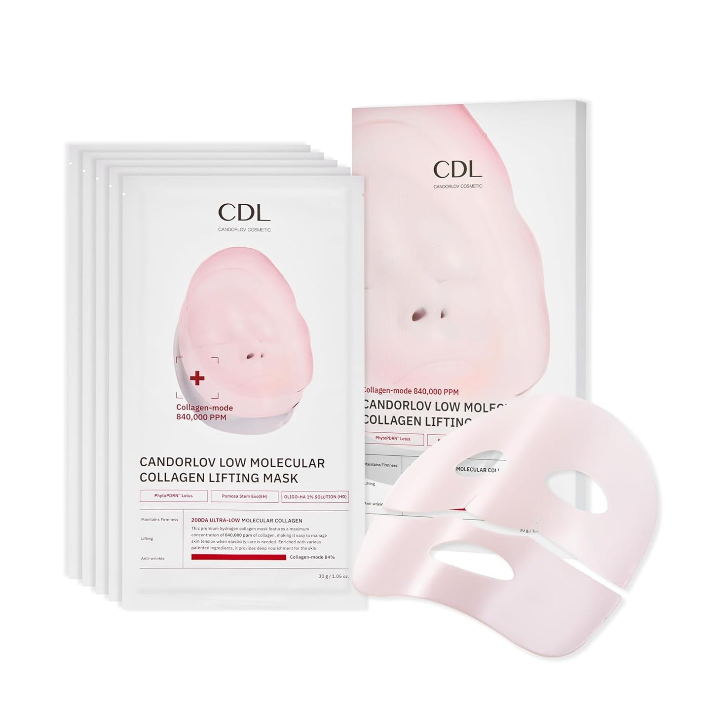 Overnight Collagen Lifting Gel Mask 5 pcs, Korean Face Lifting Deep Hydrogel Mask for Glass Skin, Anti-Aging with PDRN (Salmon DNA), Hyaluronic Acid for Elasticity, Firmness