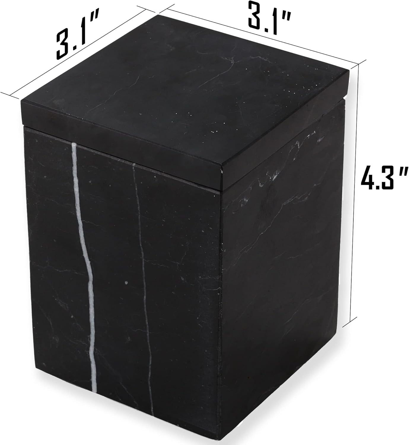 WORHE Marble Canister Natural Stone Qtip Holder with Lid Square Bathroom Vanity Organizer for Makeup Sponge Coffee Bean Dispenser Storage Jar Case for Home Decor Black (DLB202)