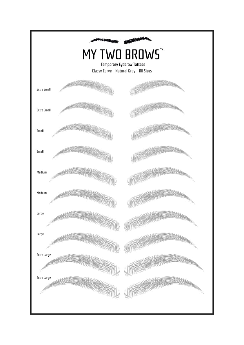 (10 pairs) Natural Grey Temporary Eyebrow Tattoo - Small Size - Waterproof & Smudgeproof - Classy Curve Style Eyebrow Stickers - Sheet Lasts up to 30 Days - Won't Work on Existing Brows