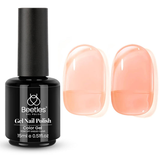 Beetles Nude Gel Nail Polish - Sunlit Orchard Jelly Gel Polish, 15ML Clear Peach Color Nail Concealer Neutral Nail Polish Sheer Translucent Effect Soak Off UV French Nail Art Manicure Gift for Women