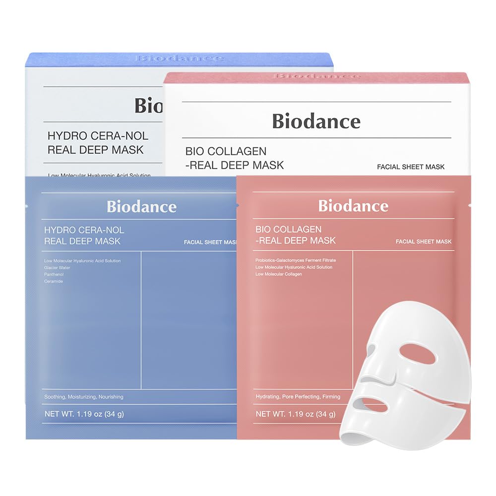 BIODANCE Best Mask Duo: Bio-Collagen & Hydro Cera-nol Real Deep Mask, Firming, Hydrating, Gel Face Mask Bundle for Glass Skin, Korean Skincare Set