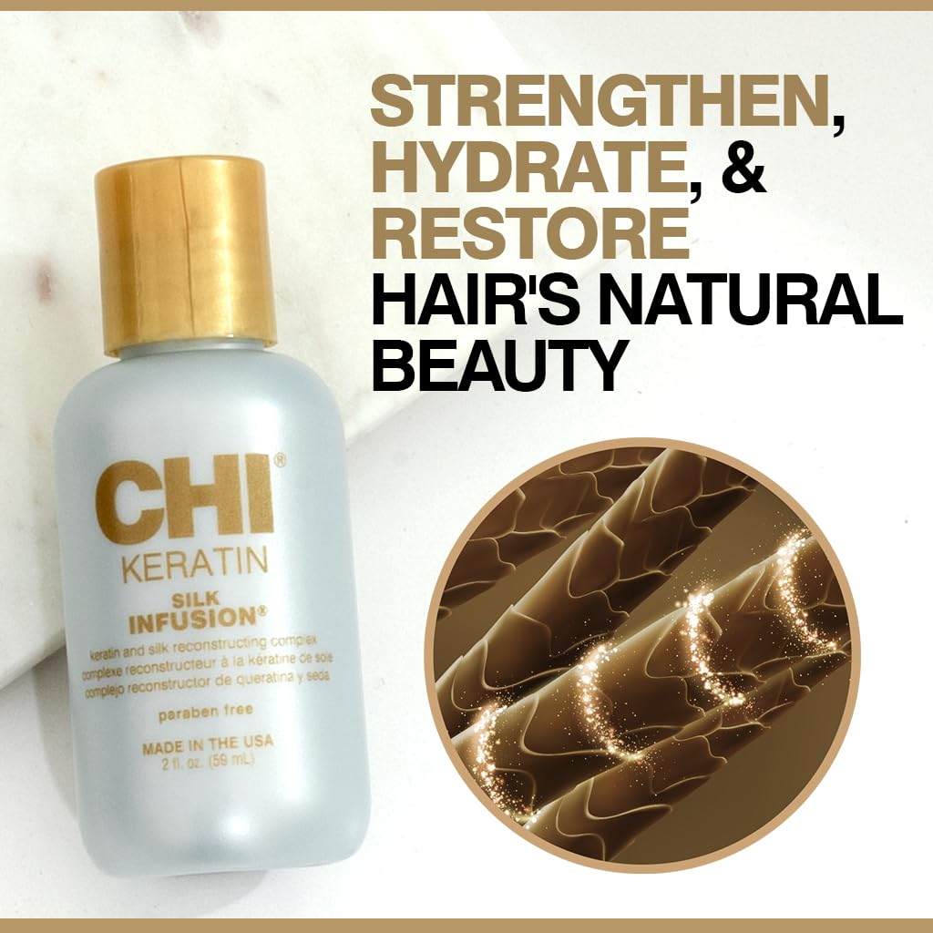 CHI Keratin Silk Infusion, Hydrating Hair Serum For Restoring Softness & Shine, Helps Dry, Damaged Hair, Sulfate-free, 2 Oz