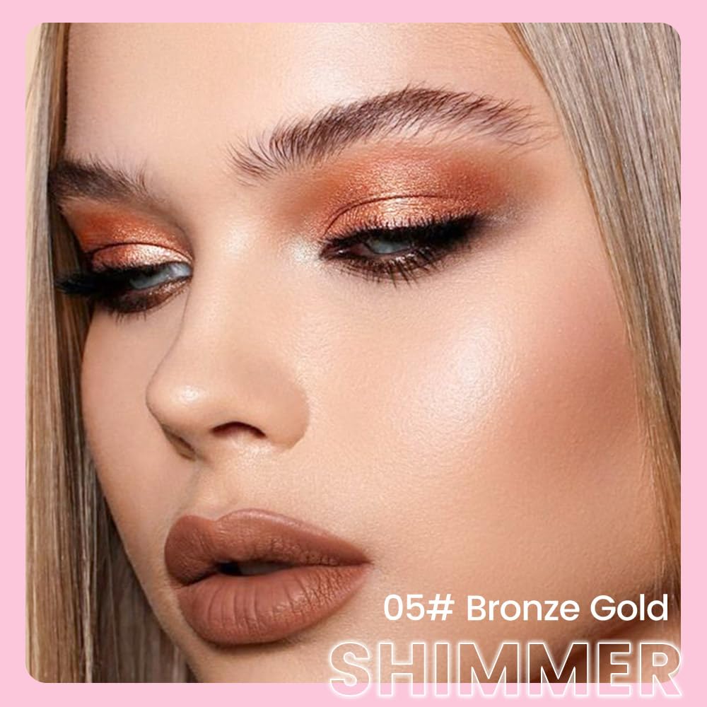 evpct 1Pcs Bronze Gold Shimmer Cream Eye Shadow Brightener Sticks for Eyes, Double Ended Cream Eyeshadow Stick Pencil Pen with Applicator, Eye Shadow Palette Highlighter Makeup Waterproof Pigmented 05