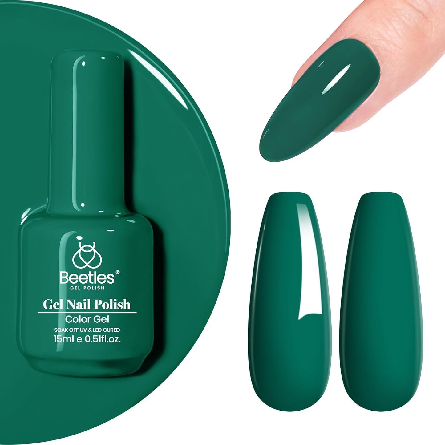 Beetles Green Gel Nail Polish 1 Pcs 15ml Emerald Green Gel Polish Soak Off Uv LED Nail Lamp Needed Nail Art Manicure Salon DIY Home 0.51Oz Gift for Women