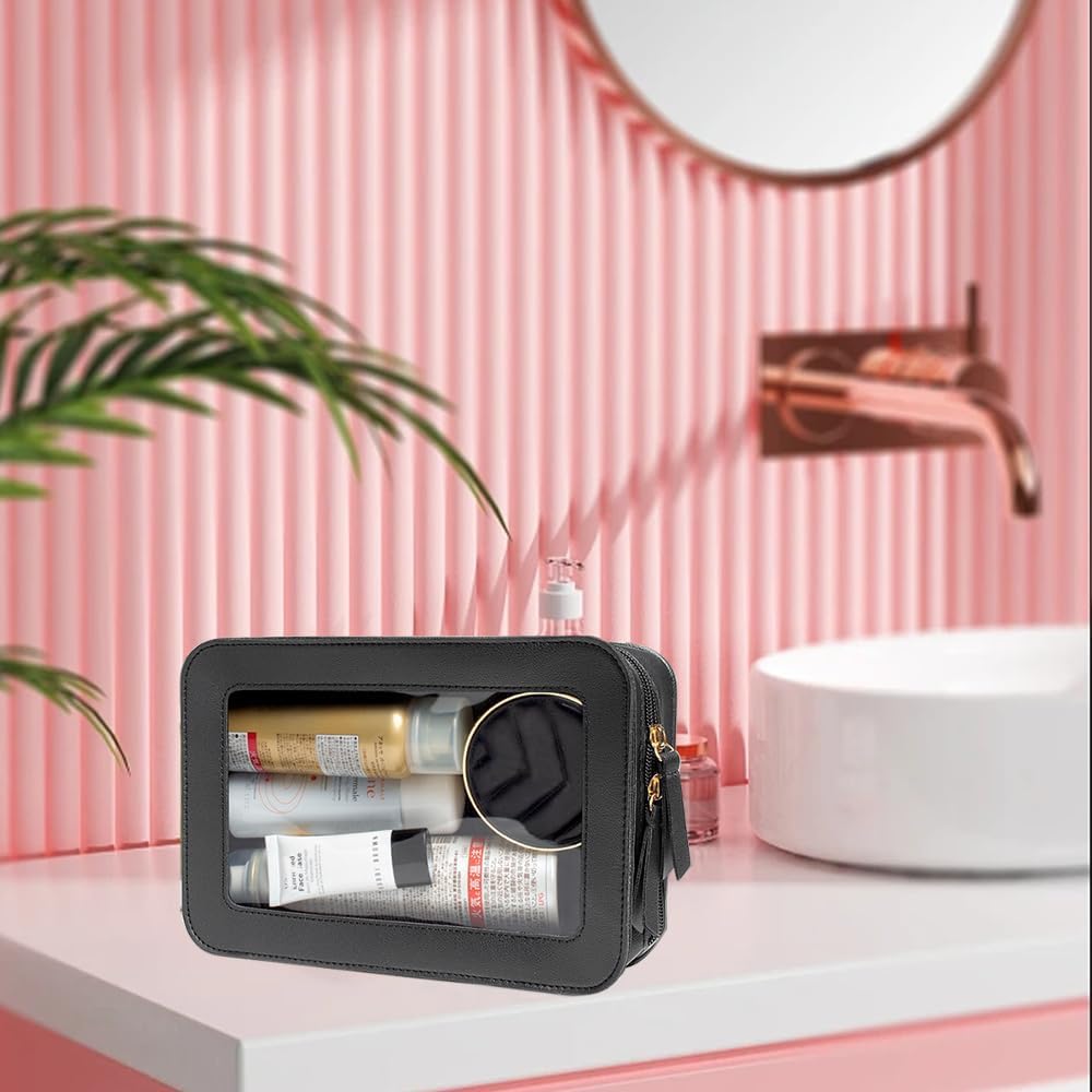 Clear Makeup Bag Small, TSA Approved Portable Toiletry Bag with Zipper Cosmetic Travel Bag Makeup Organizer Case Mini Makeup Pouch for Purse Car Organizer Bag for Women Men