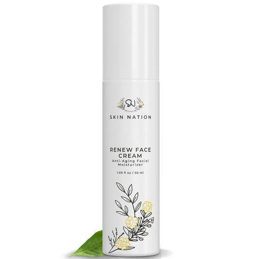 Skin Nation Renew Face Cream, Hydrating Moisturizer with Peptides, Hyaluronic Acid & Green Tea, Lightweight Plant-Based Cream for Smooth, Radiant Skin, 1.7 oz
