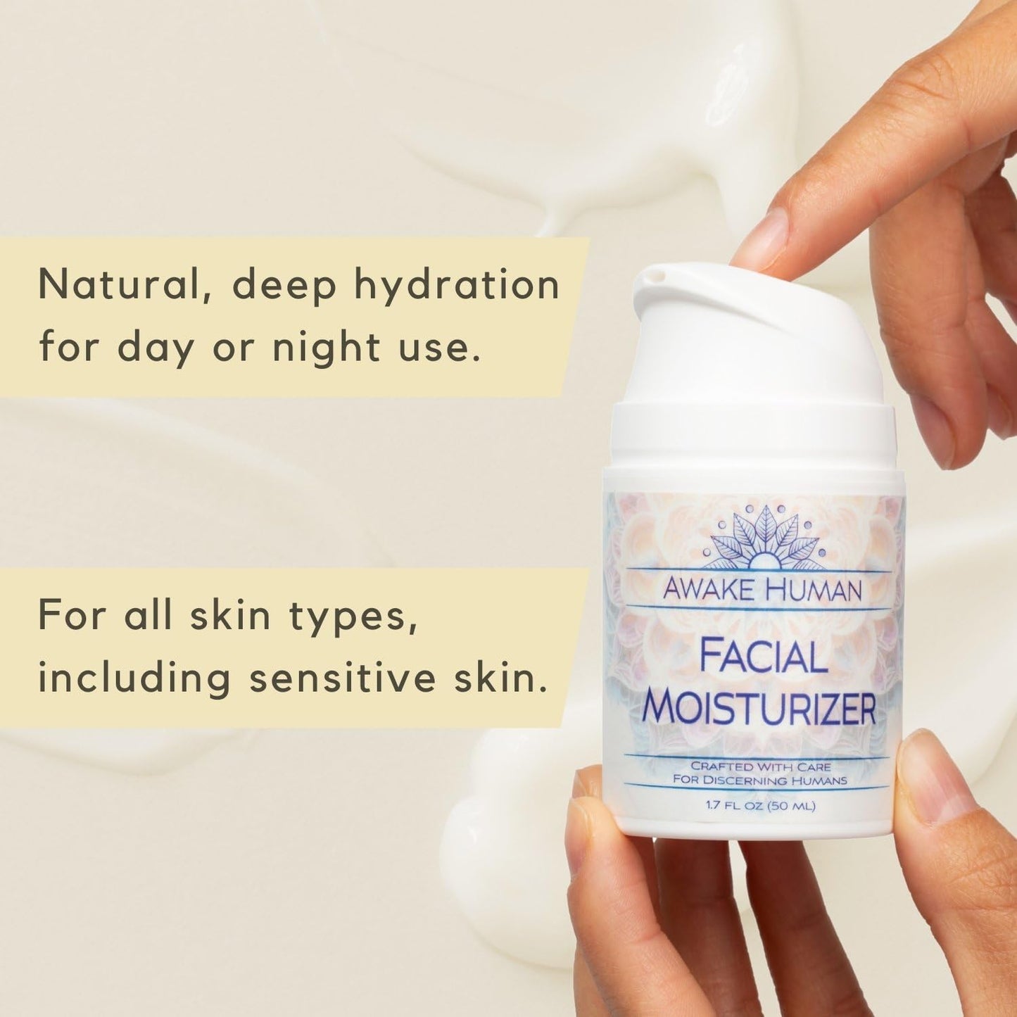 Natural Face Moisturizer for Dry Sensitive Skin - Organic Natural Face Cream - Facial Aloe & Green Tea Moisturizer Cruelty Free - Vegan Face Moisturizer for Women, Acne-Safe, Anti-Aging, No Fragrance