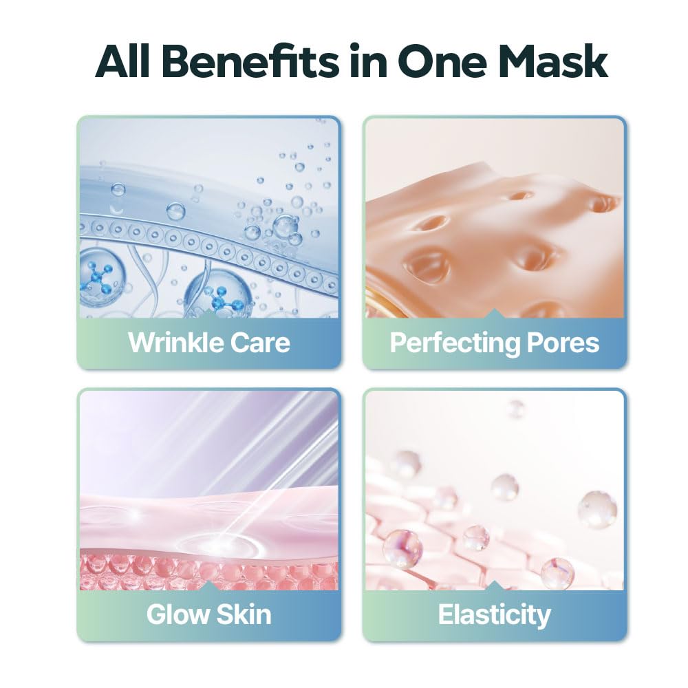 Vegan Collagen Boosting Face Mask Hydrating Overnight Hydrogel Mask, Pore Minimizing, Elasticity Improvement, Korean Skincare | 1.41 oz (4 Count)