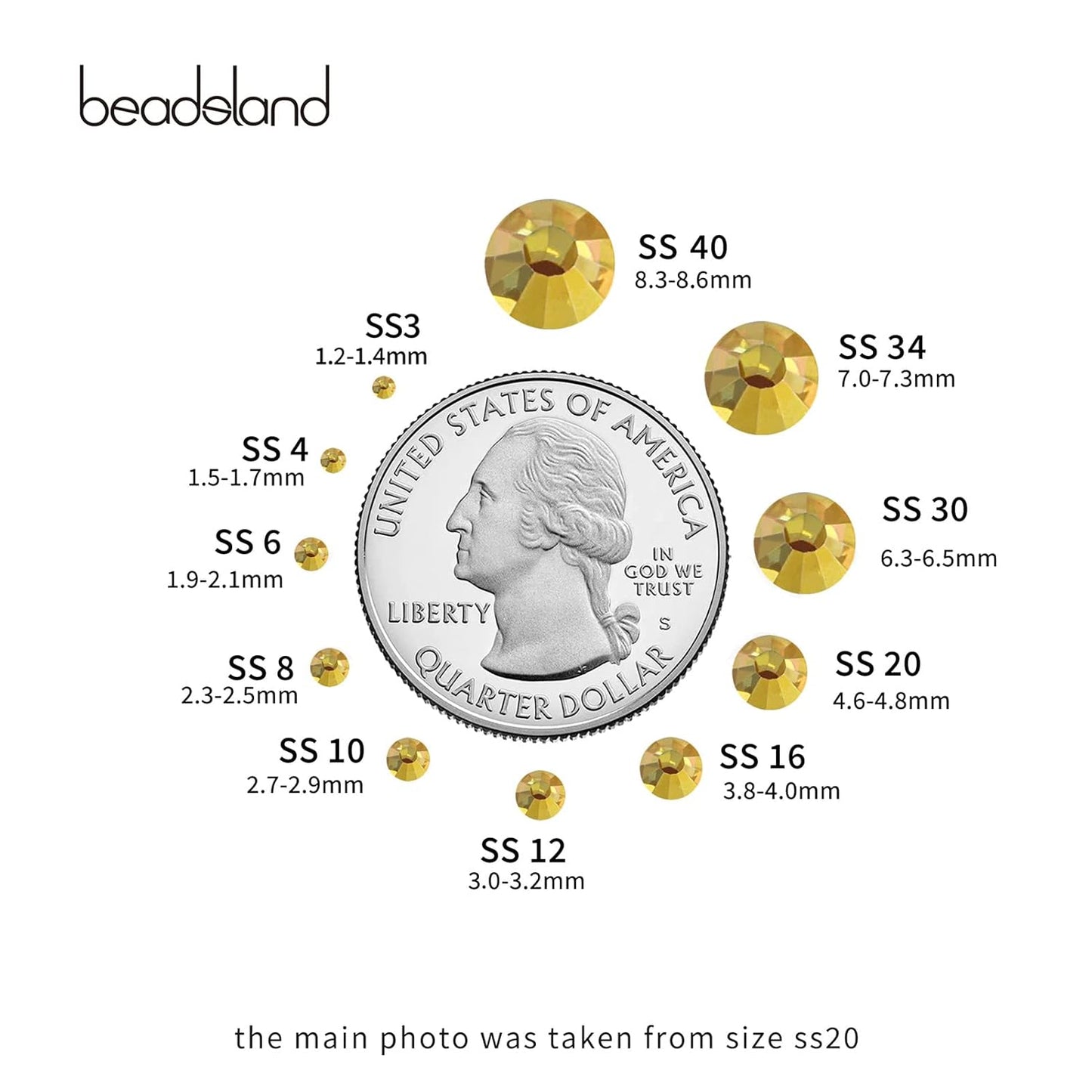 beadsland Flat Back Crystal Rhinestones Round Gems, Metal Sunlight (1.3-1.4mm) SS3/1440pcs