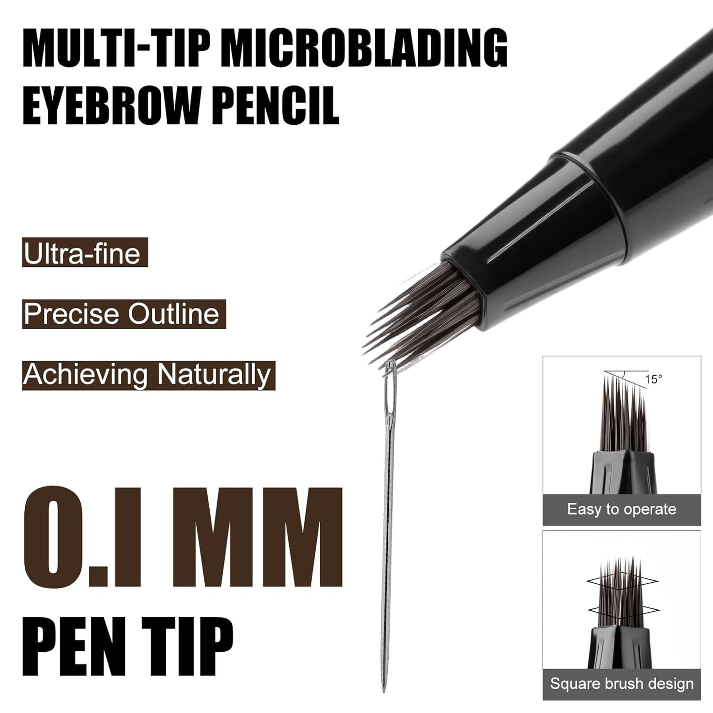 Microblading Eyebrow Pen Hair Stroke Brush, Waterproof Liquid Eyebrow Pencil for Women, Shapes & Fills Hair-Like Looking Brows, 24hrs Long-Lasting, Easy to Use, Multiple Uses, Gifts for Her, Brown