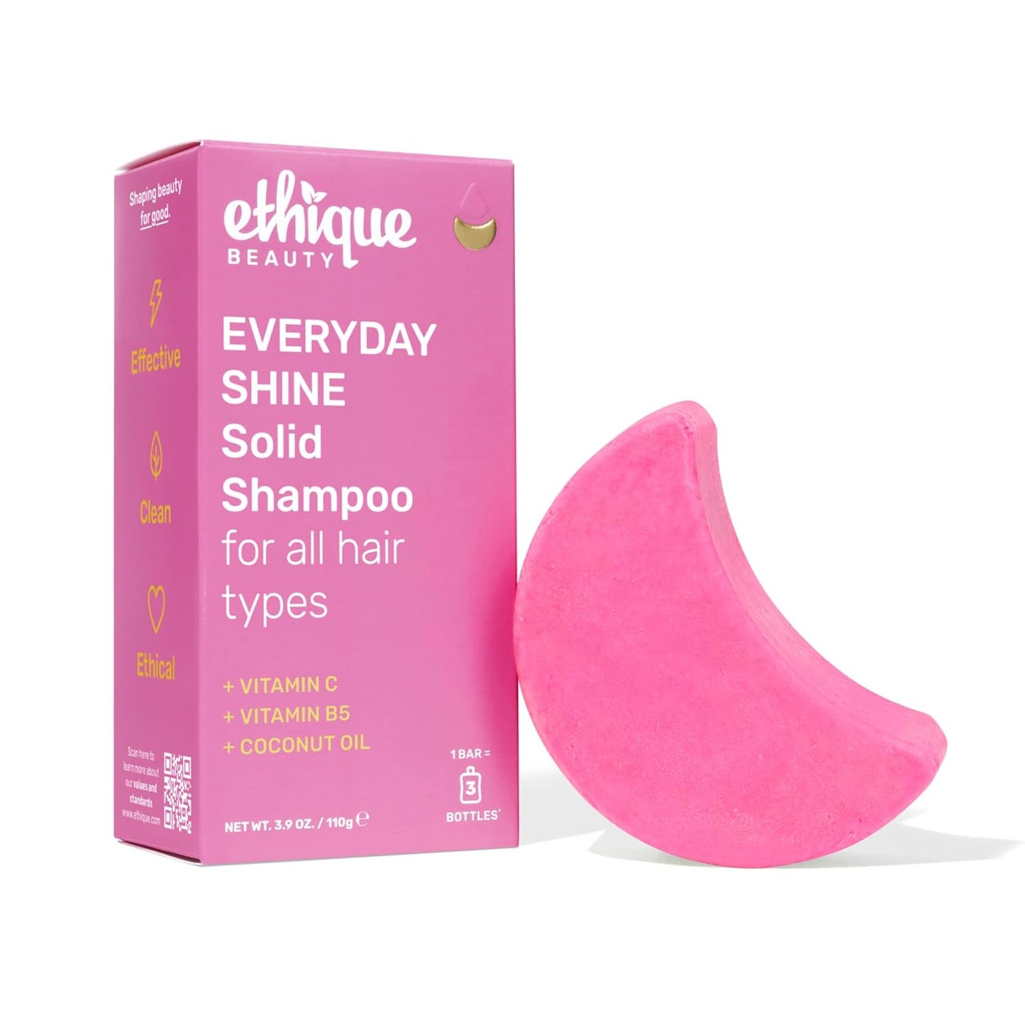 Ethique Everyday Shampoo Bar for soft, shiny hair with Vitamin C - Plastic-Free, Cruelty-Free, Vegan, 3.88 oz - Formerly Pinkalicious