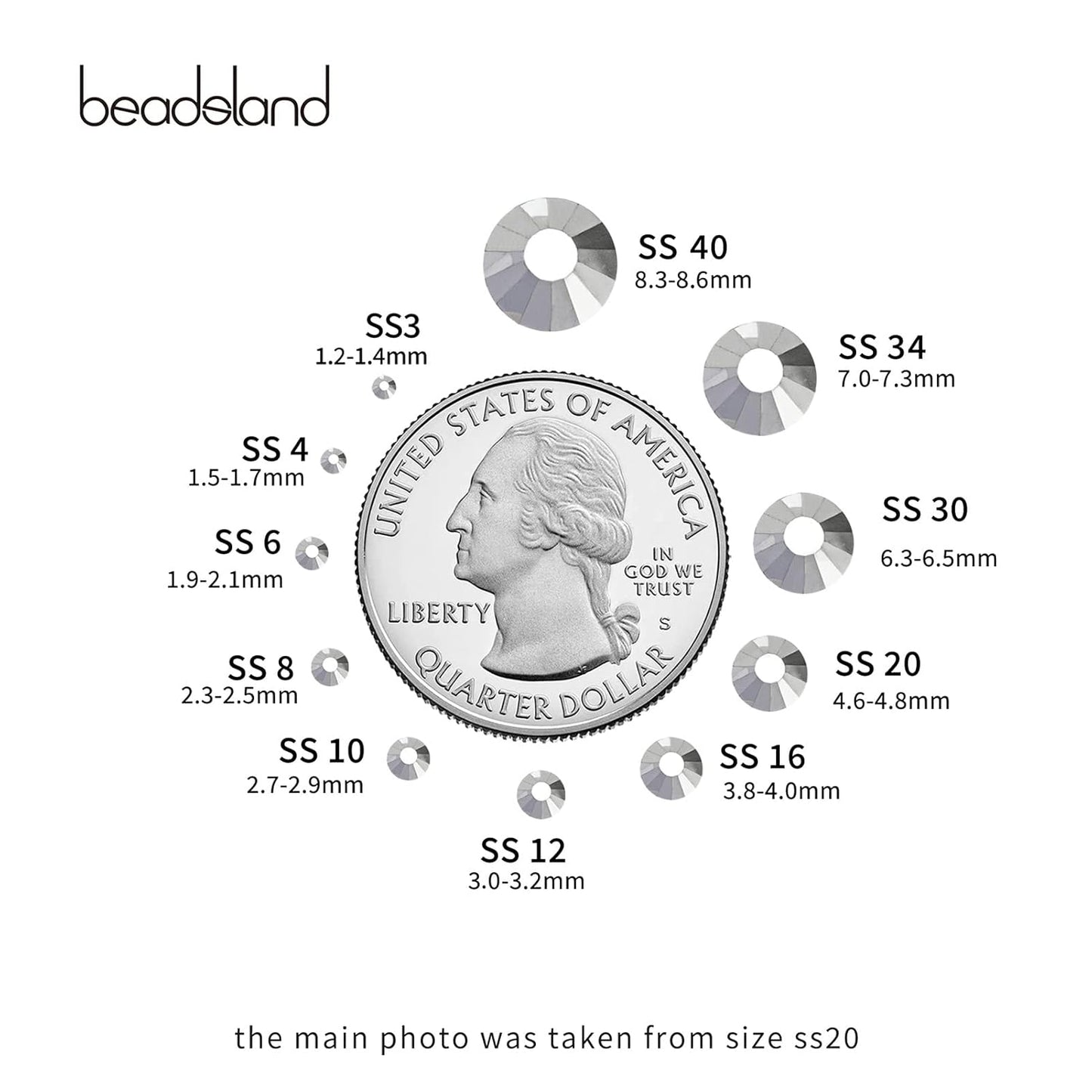 beadsland Flat Back Crystal Rhinestones Round Gems for Nail Art and Craft Glue Fix,Silver Hematite (1.3-1.4mm) SS3/1440pcs