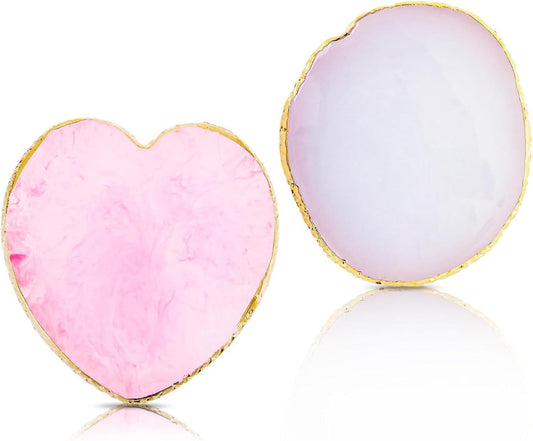 2Pcs Heart-Shaped Resin Nail Art Palette, Gold Edge Round Makeup Mixing Palette, Nail Polish Plate, Nail Art Display Board Makeup Plate Cosmetic Mixing Tools Makeup Palettes