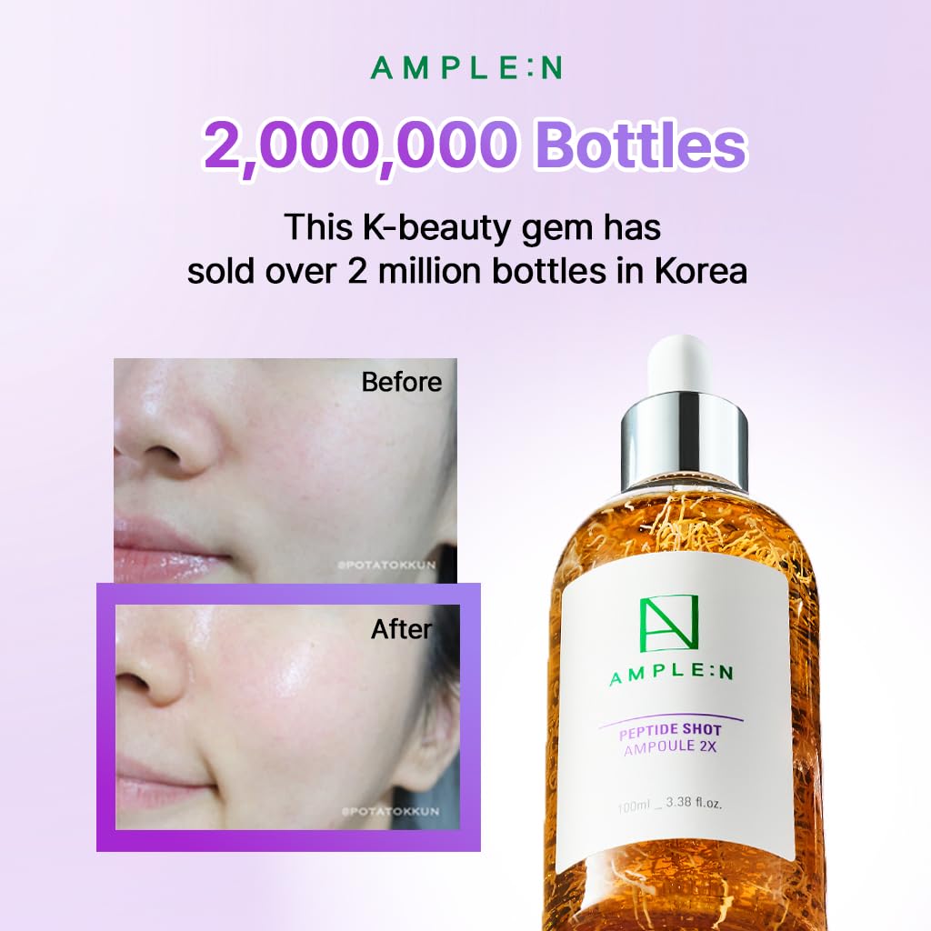 AMPLE:N Peptide Shot 2X Ampoule – Intensive Age Defying Concentrate Face Serum with Peptide Threads – Erasing Wrinkles and Improve Firmness – Lifting Sagging Skin – Plump, Repairs Skin, 3.38 fl.oz.