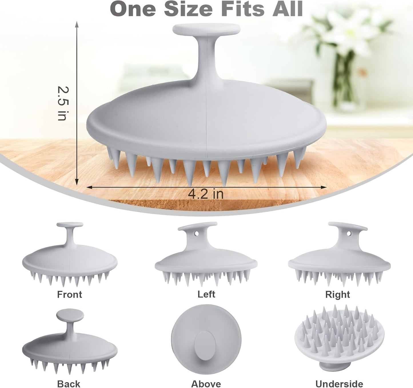 Silicone Scalp Massager Shampoo Brush, Scalp Brush for Hair Growth & Dandruff Removal, Hair Scrubber Scalp Stimulator Exfoliator Brush with Soft Bristles for Wet Dry Scalp Care (Grey)