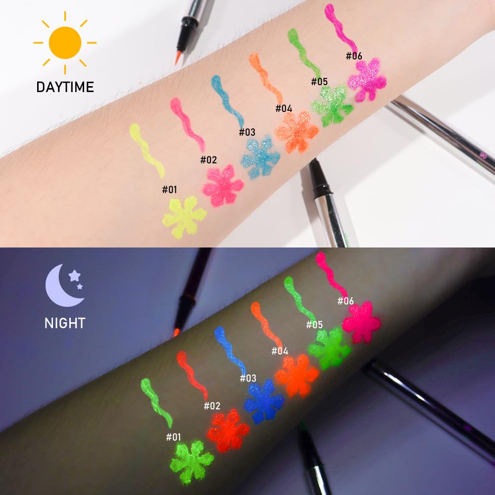 evpct Purple Shimmer Eyeliner UV Neon Gel Eyeliner Pencil Makeup, Rainbow Halloween Colored Colorful Gel Eye Liner Pen Glow in Dark Makeup, Long Lasting Waterproof Eyeliners for Face Body Painting