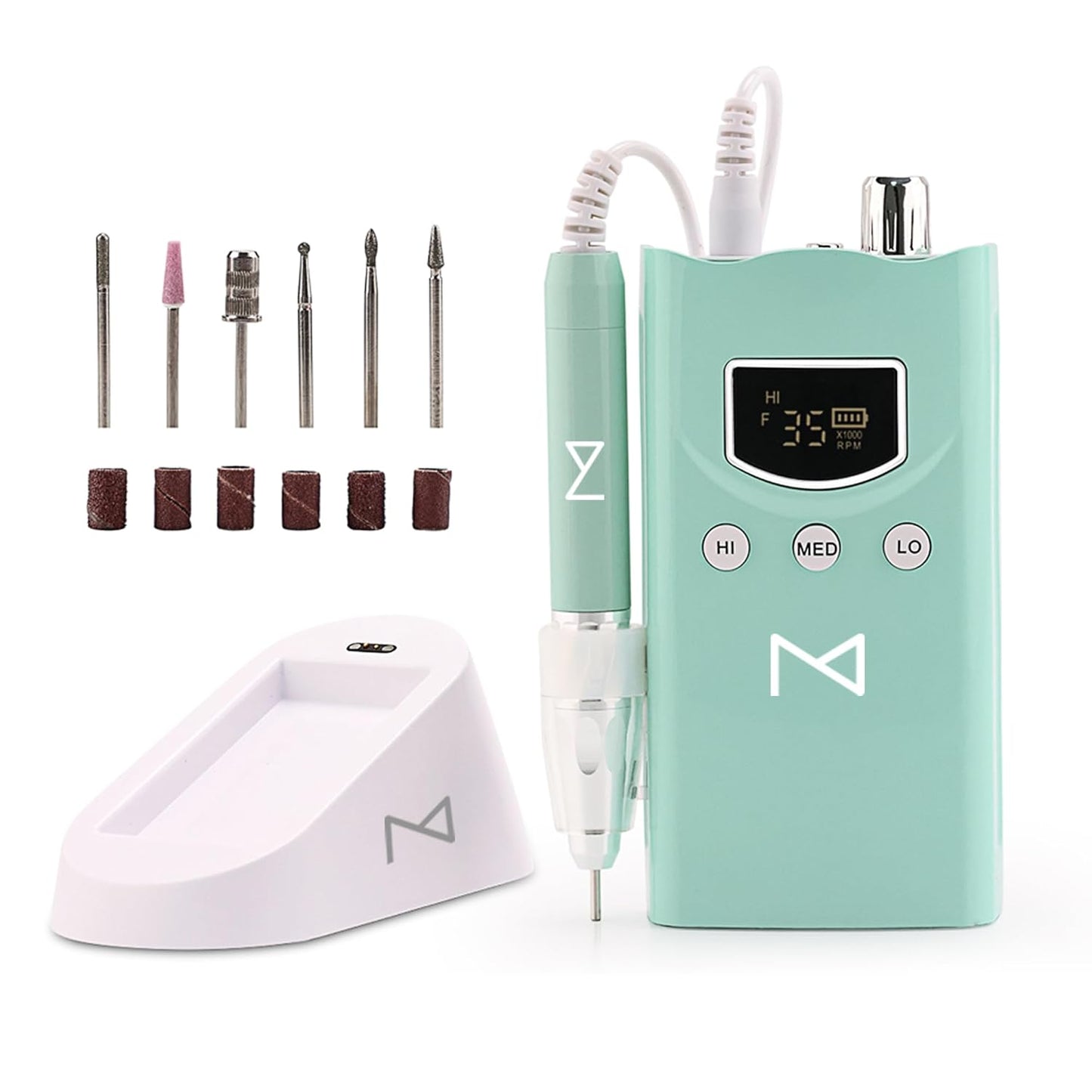 M GEM Brushless Nail Drill 35K RPM | Professional Cordless Efile Machine | Rechargeable Electric Nail File with Bits | Portable Quiet Low Vibration Tool for Acrylic, Gel, Natural Nails (Teal)
