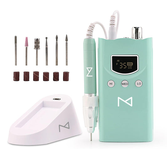 M GEM Brushless Nail Drill 35K RPM | Professional Cordless Efile Machine | Rechargeable Electric Nail File with Bits | Portable Quiet Low Vibration Tool for Acrylic, Gel, Natural Nails (Teal)