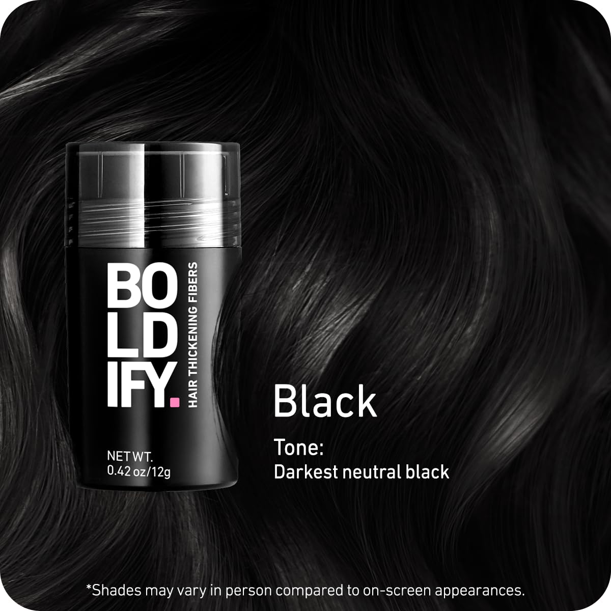 BOLDIFY Hair Fibers (12g) - Fill In Thinning and Fine Hair for an Instantly Fuller, Thicker Look - 14 Shades for Women & Men - Black