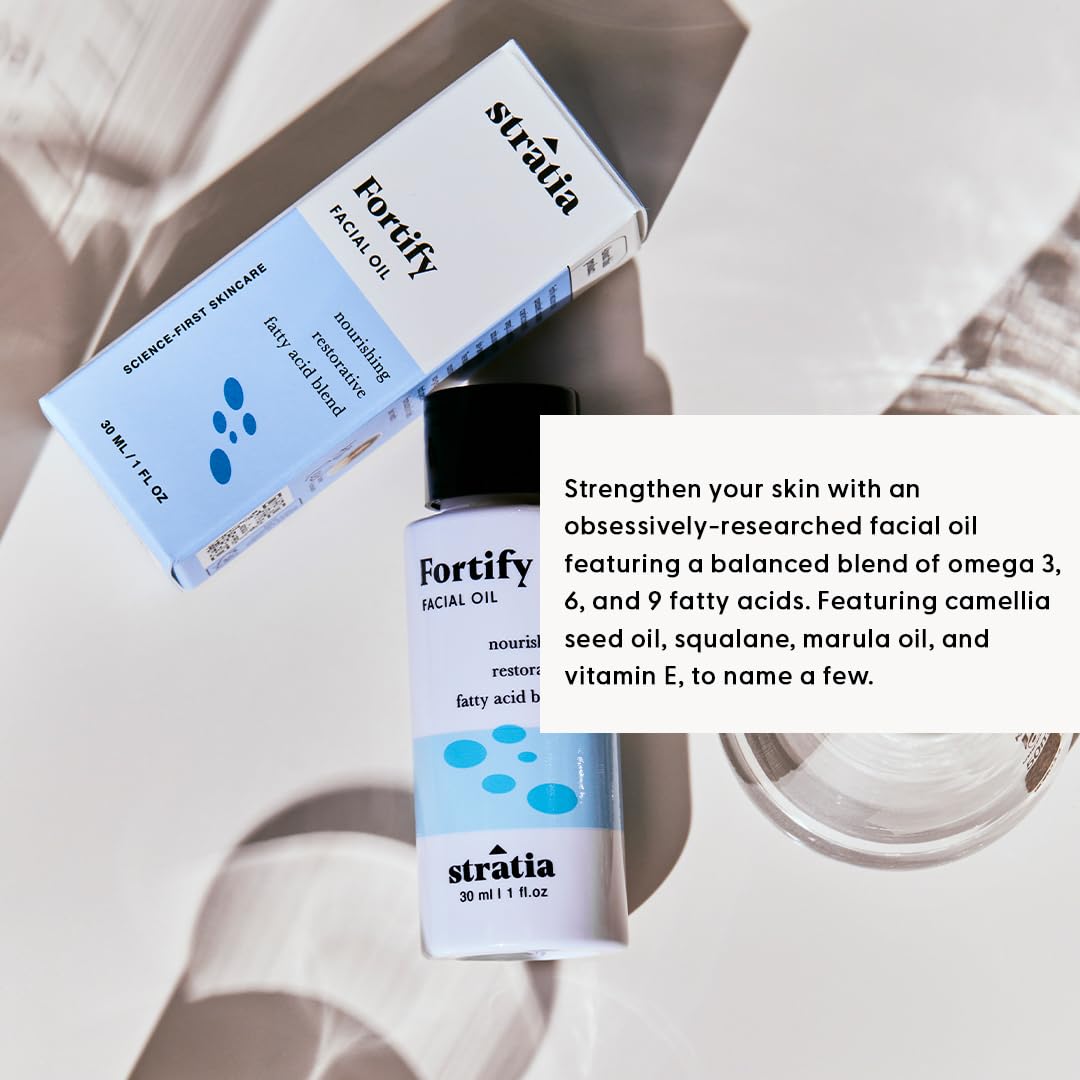 Stratia Fortify - Restorative Facial Oil with Omega Fatty Acids Blend, Nourishing & Non-Greasy for Dry, Combo & Sensitive Skin, 1 Fl Oz