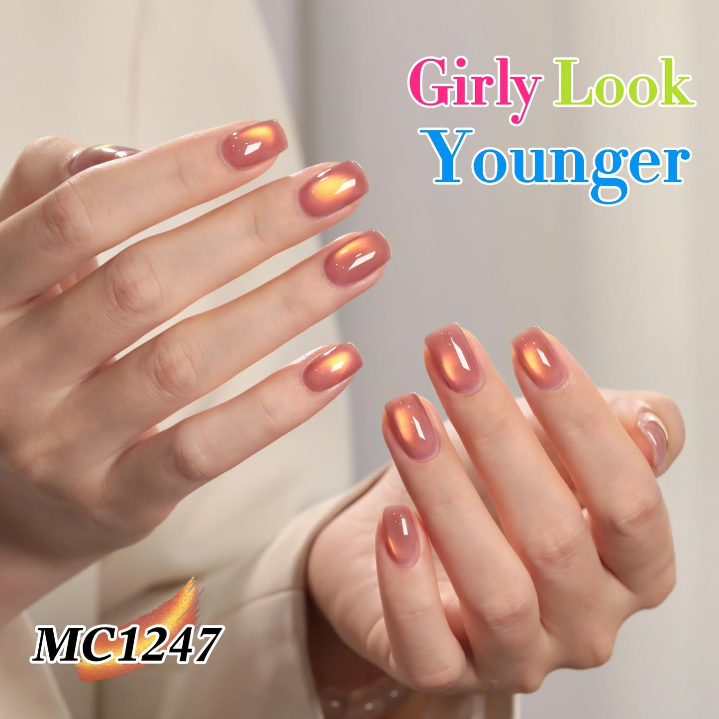 Double Rhythm Jelly Glass Cat Eye Gel Polish with Magnet 15ML Holographic Glitter Shimmer Translucent Sheer Color Magnetic Polish Salon DIY at Home (Grape Gold-MC1247)