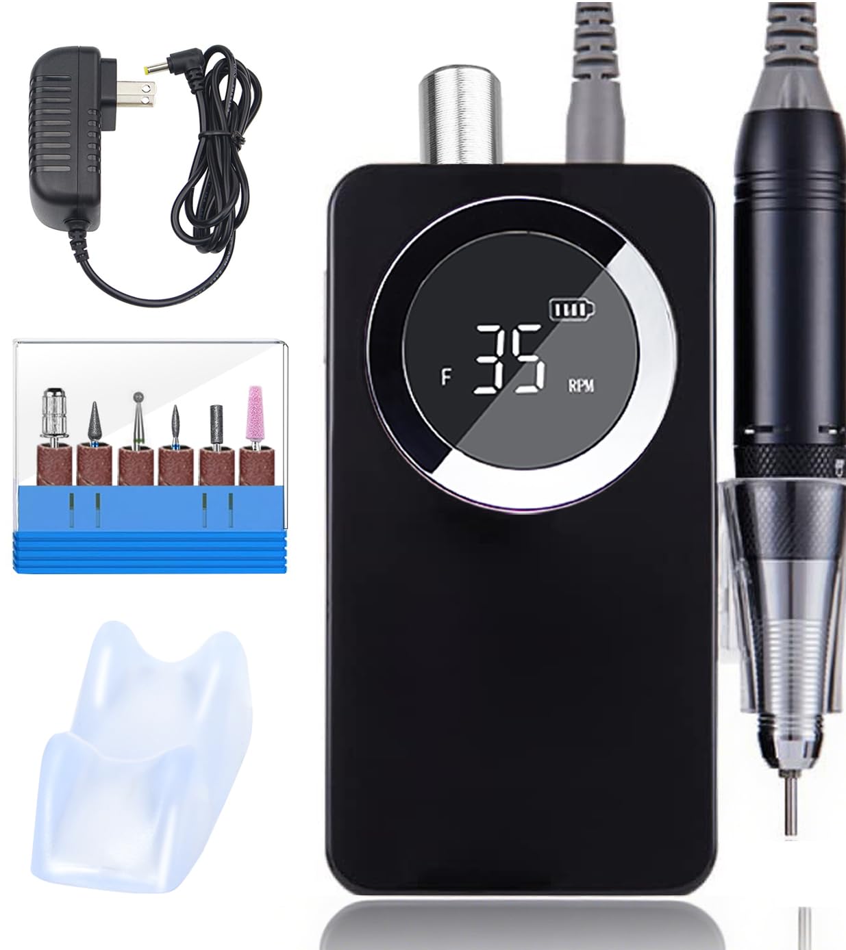 Professional Cordless Electric Nail Drill Kit – 35000 RPM Rechargeable E File with 10+ Hour Battery, 6-in-1 Bits – Portable Acrylic Gel Remover for Salon/Home,Drills para Uñas Professional