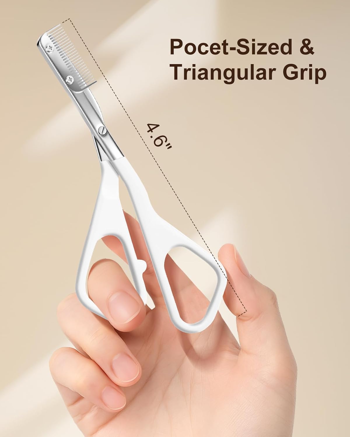 Eyebrow Scissors for Women, Stainless Steel Beauty Scissors with Comb, Precision Trimming Tool for Brows & Facial Hair, Sharp Blades with Safety Guard, Compact & Travel-Friendly (White)