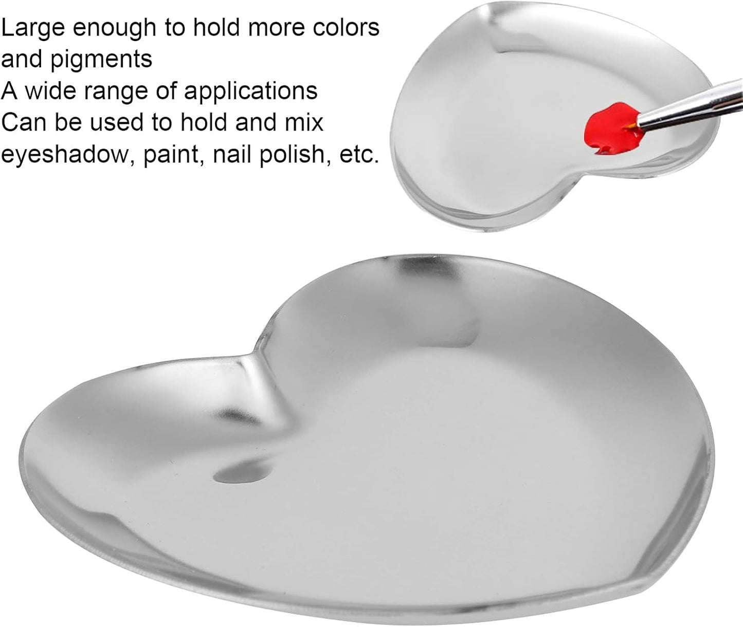 Nail Palette, Nail Palette Nail Palette Heart Shaped Art Palette Stainless Steel Palette Makeup DIY Paint Color Mixing Tray Nail Art Palette Resin(Silver)