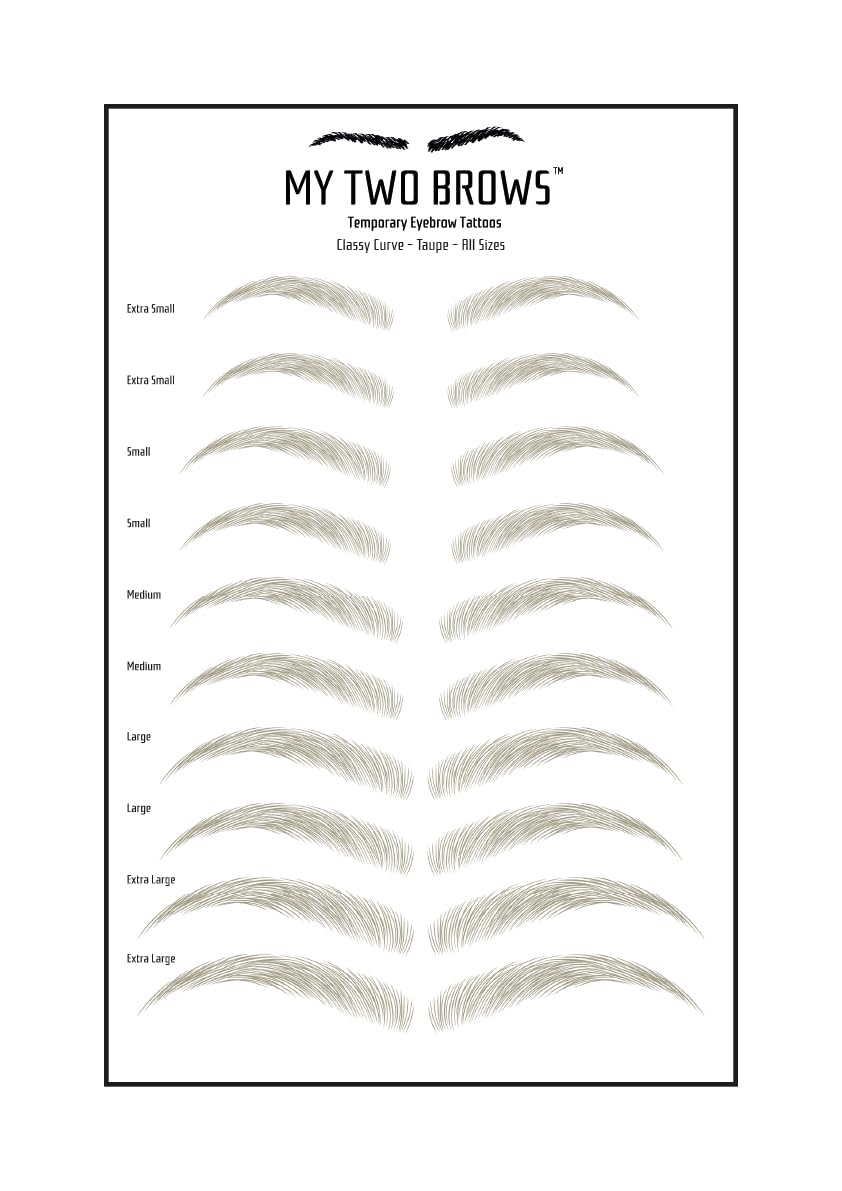 (10 pairs) Taupe Temporary Eyebrow Tattoo - Large Size - Waterproof & Smudgeproof - Classy Curve Style Eyebrow Stickers - Sheet Lasts up to 30 Days - Won't Work on Existing Brows