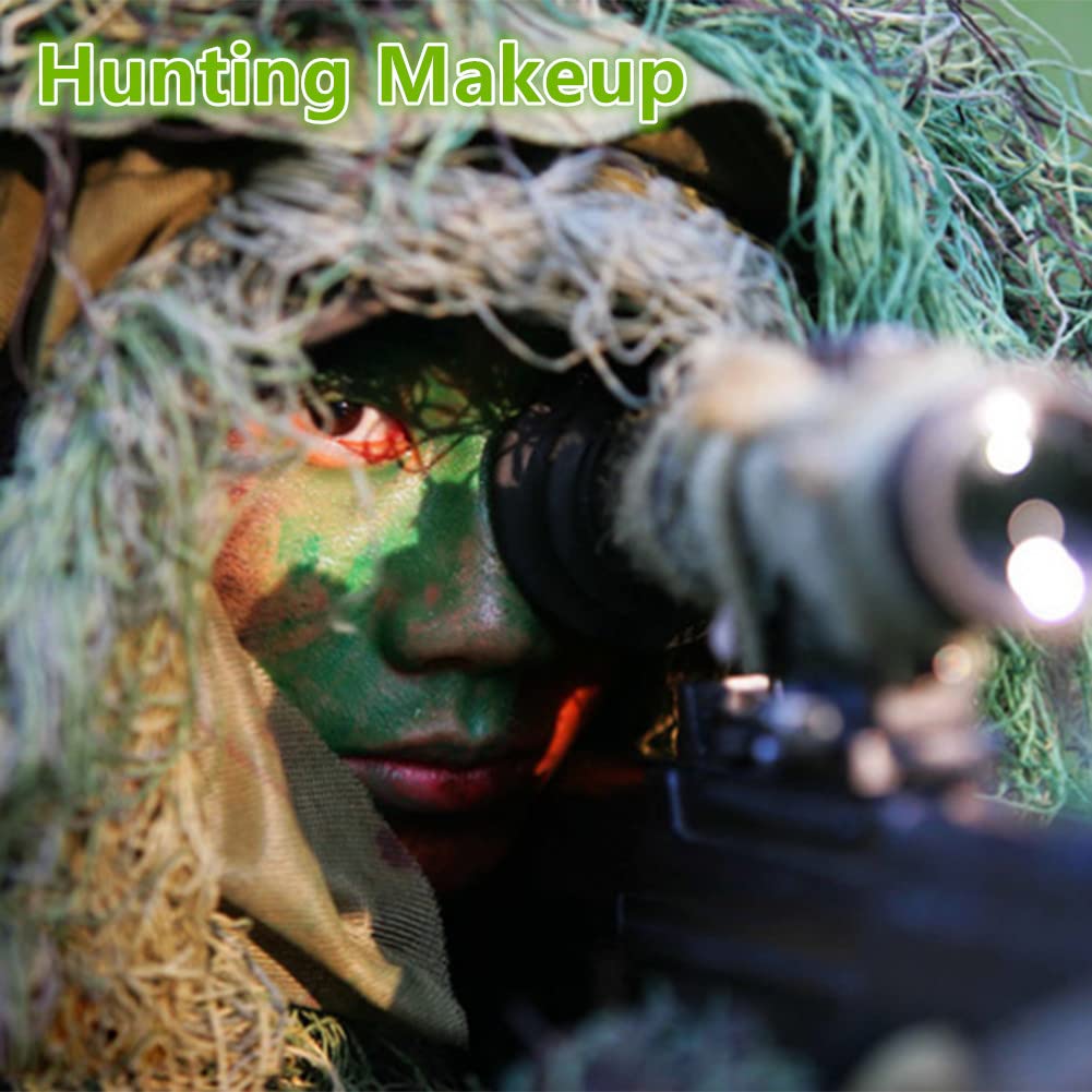 Go Ho 3 Colors Camo Face Paint Sticks,Waterproof Cream-blendable Sticks,Hunting Face Body Paint Professional Foundation SFX Makeup,Safe Face&Lip Smacking for Halloween(Green+Black+Brown)