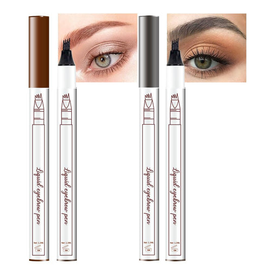 Eyebrow Ink Pencil by Brow Stylist -Micro 4 Point Brow Pen Lift & Snatch Eyebrow Pen Kits with 3 Eyebrow Stencil Long-Lasting Waterproof Natural Eyebrow Hair (2Pcs 02# brown&03# dark grey)