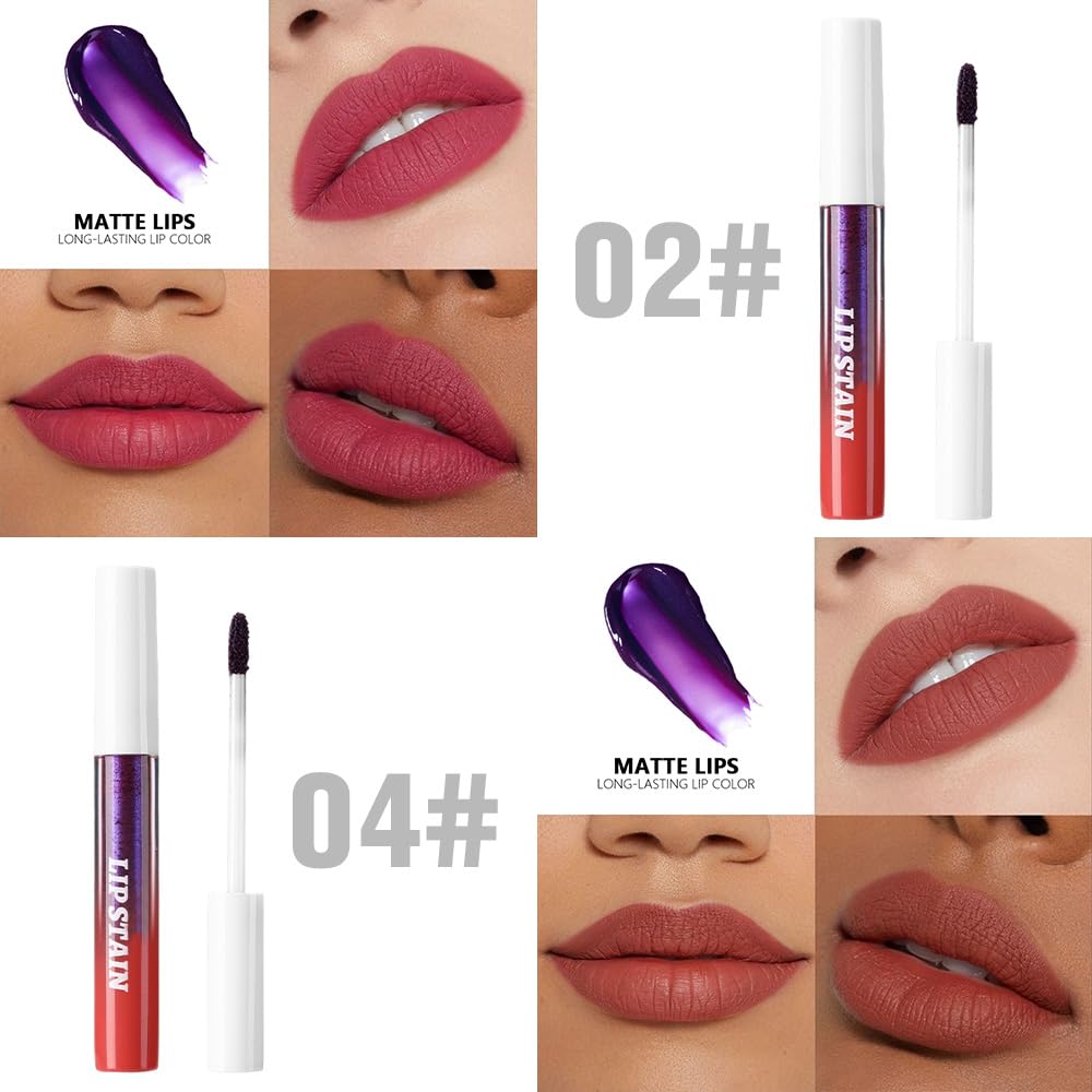 evpct 2Pcs Mauve Red & Nude Brwon Peel Off Lip Stain Tints, Matte Liquid Lipstick Lip Stain Long Lasting Waterproof for Women, Longwear Lipstick Peel Off Highly Pigmented Smudge-proof Easy to Apply