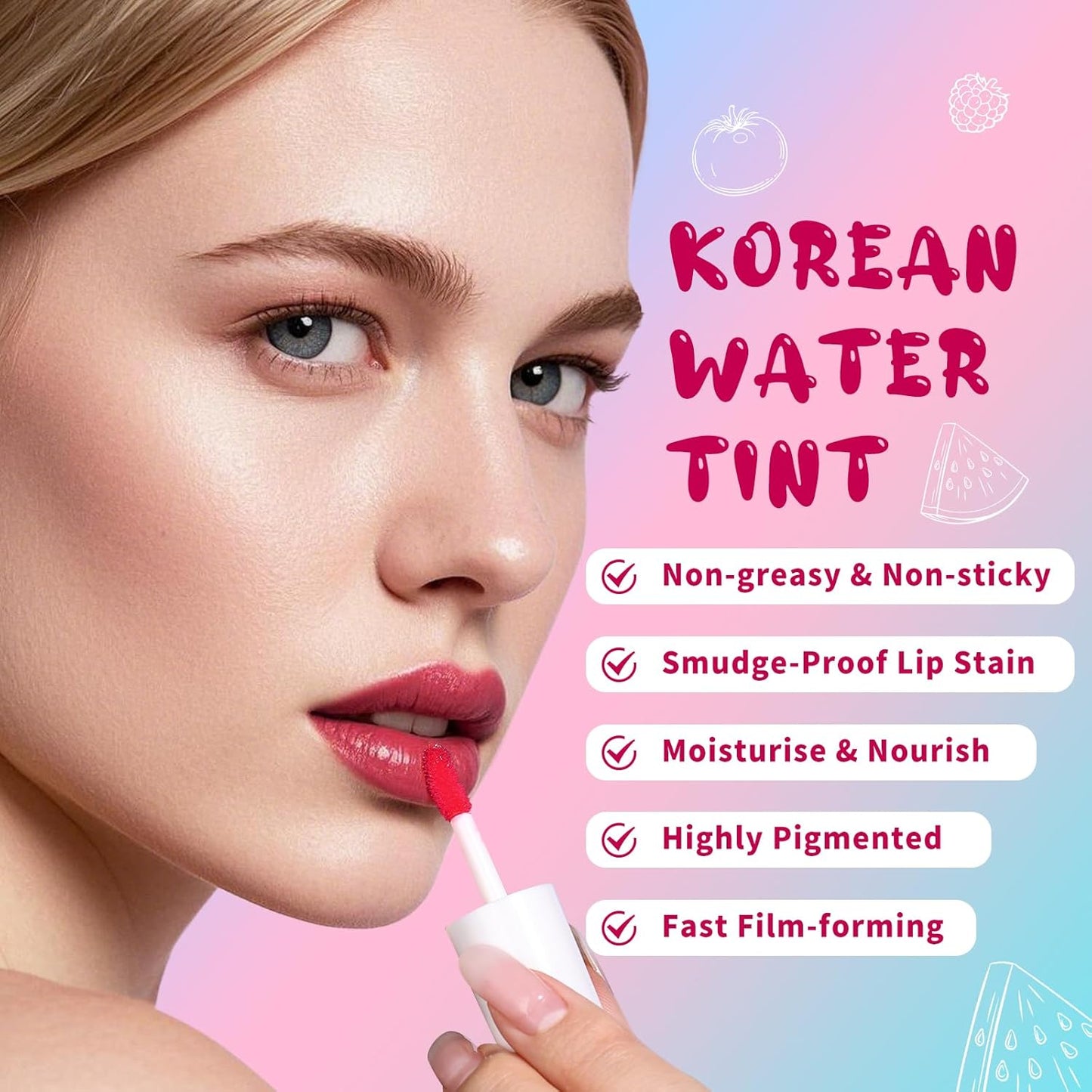 Lip Tint Stain, Long Lasting Korean Lip Stain Set, Non-sticky Waterproof Lightweight Lip and Cheek Tint, Moisturizing High Pigment Water Tint, Matte Finish Lip Tint