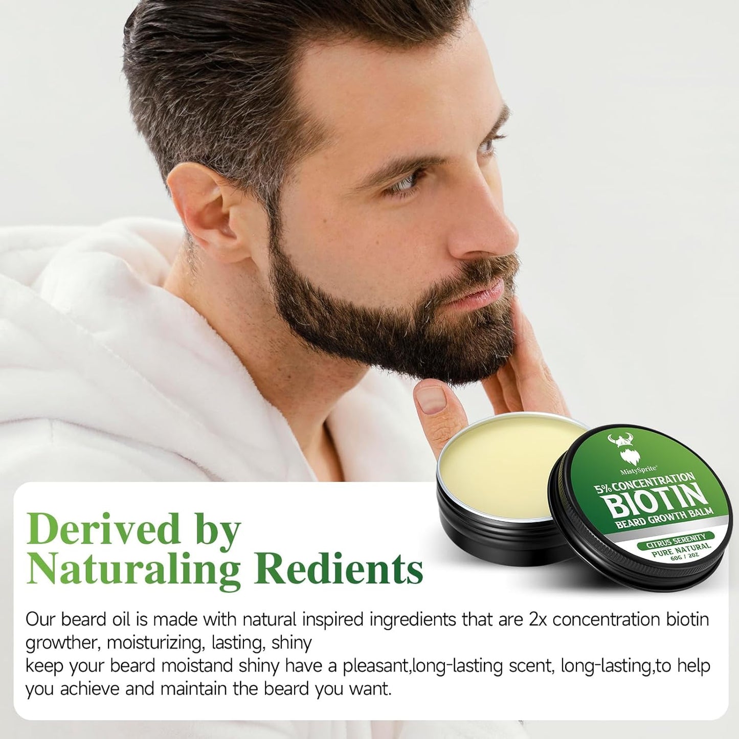 5% Concentration Biotin Beard Balm for Men & Conditioning Beard Wax - Made with Castor Oil Natural and Organic Ingredients - Hydrates & Thickens Facial Hair Growth- 2 Ounce Tin (Citrus Serenity