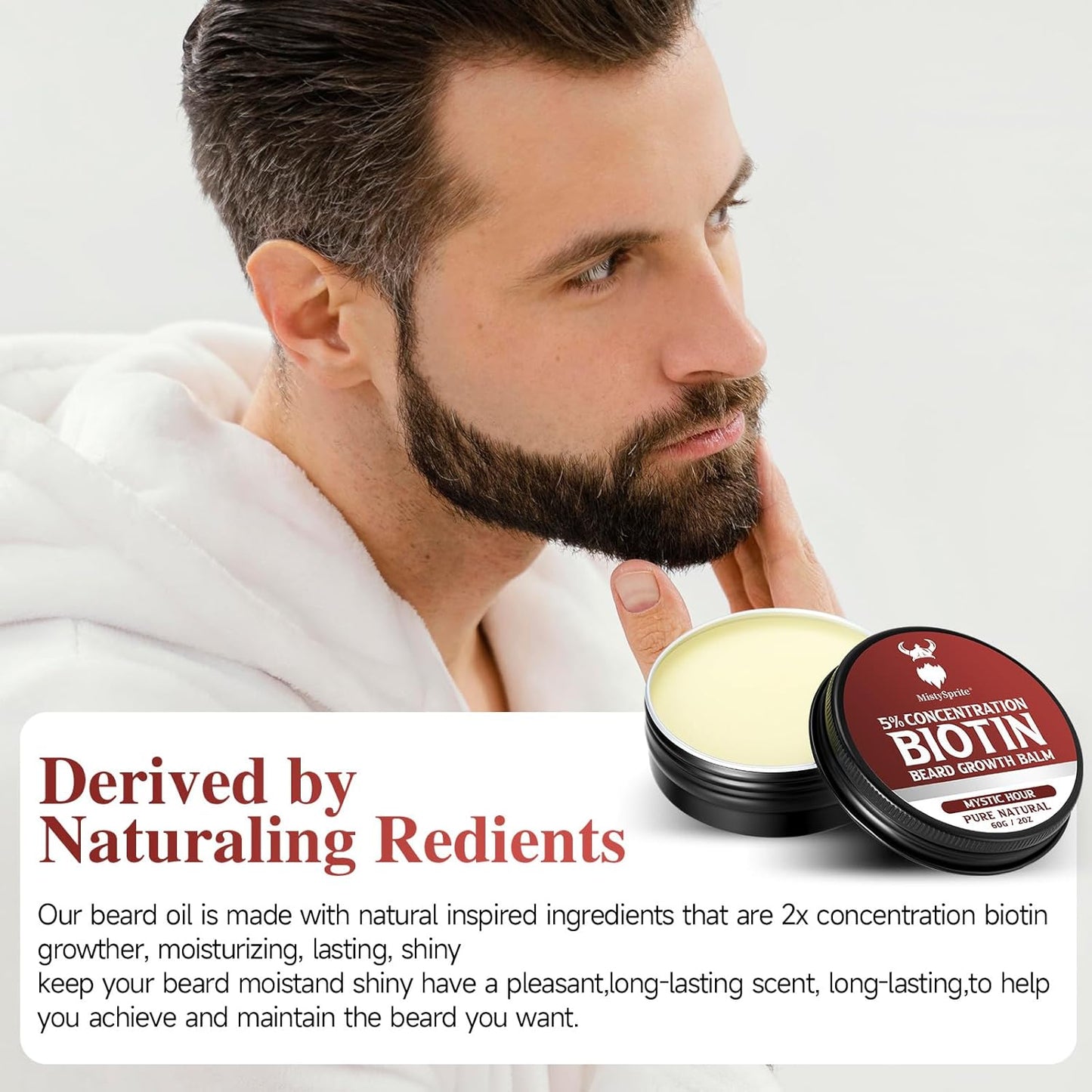 5% Concentration Biotin Beard Balm for Men & Conditioning Beard Wax - Made with Castor Oil Natural and Organic Ingredients - Hydrates & Thickens Facial Hair Growth- 2 Ounce Tin (Mystic Hour)