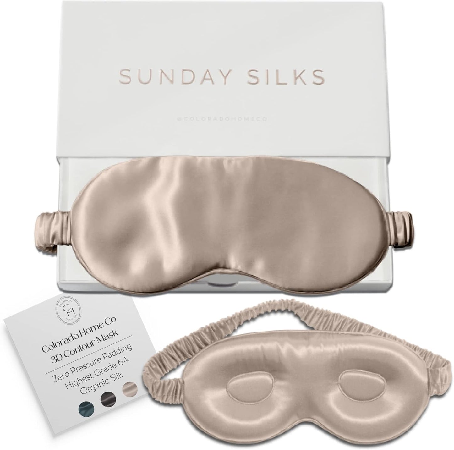 SUNDAYSILKS™ 3D Contoured Silk Sleep Mask | Padded Silk Eye Mask with Eye Cups for Lash Extensions | Blackout, Organic for Women & Men, Perfect for Travel, Slip-Free Deep Sleeping, Antifaz para Dormir